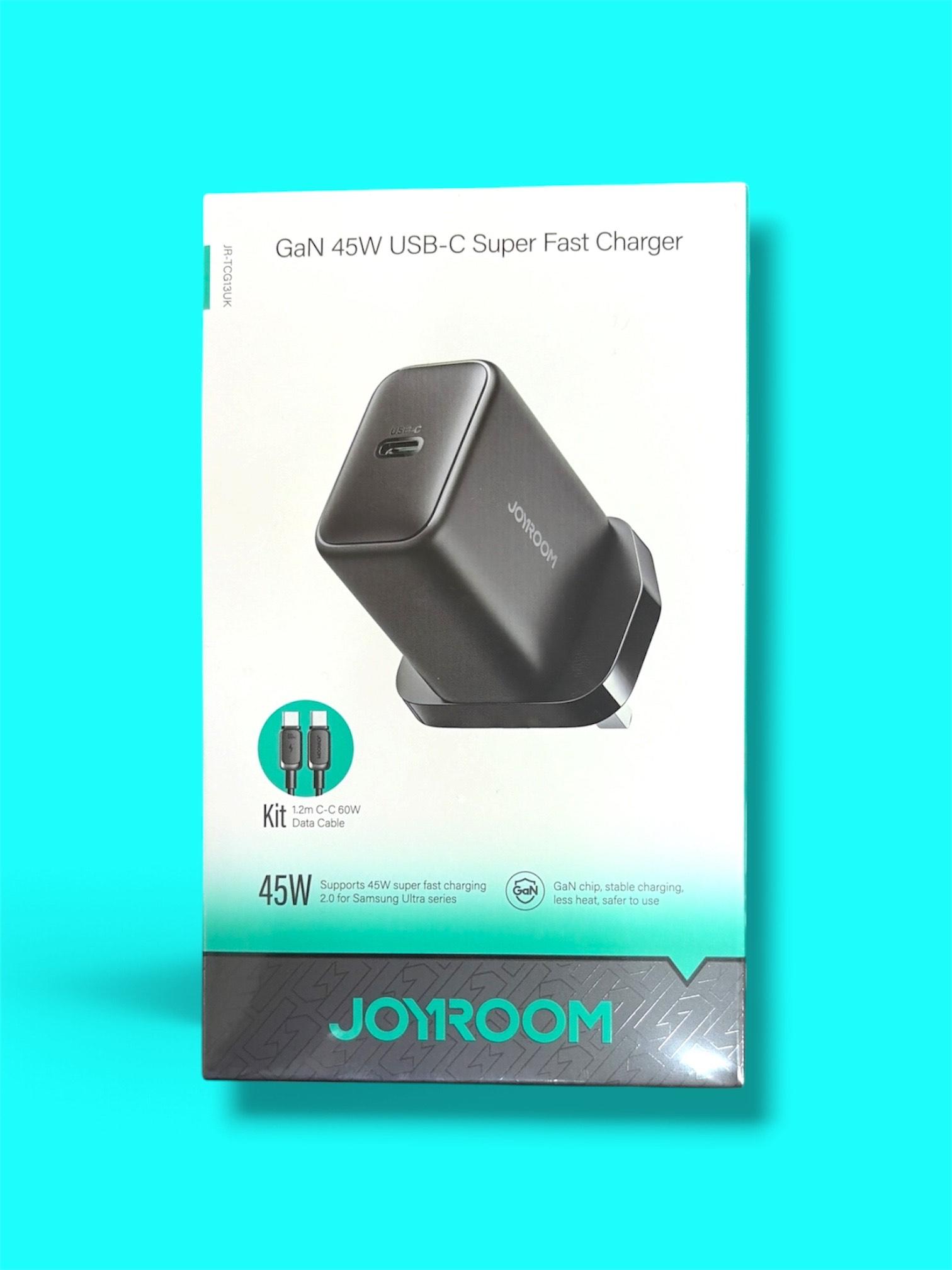 Joyroom JR-TCG13UK GaN 45W USB-C Super Fast Charger Kit (with 1.2m C-to-C 60W Cable, UK Plug)