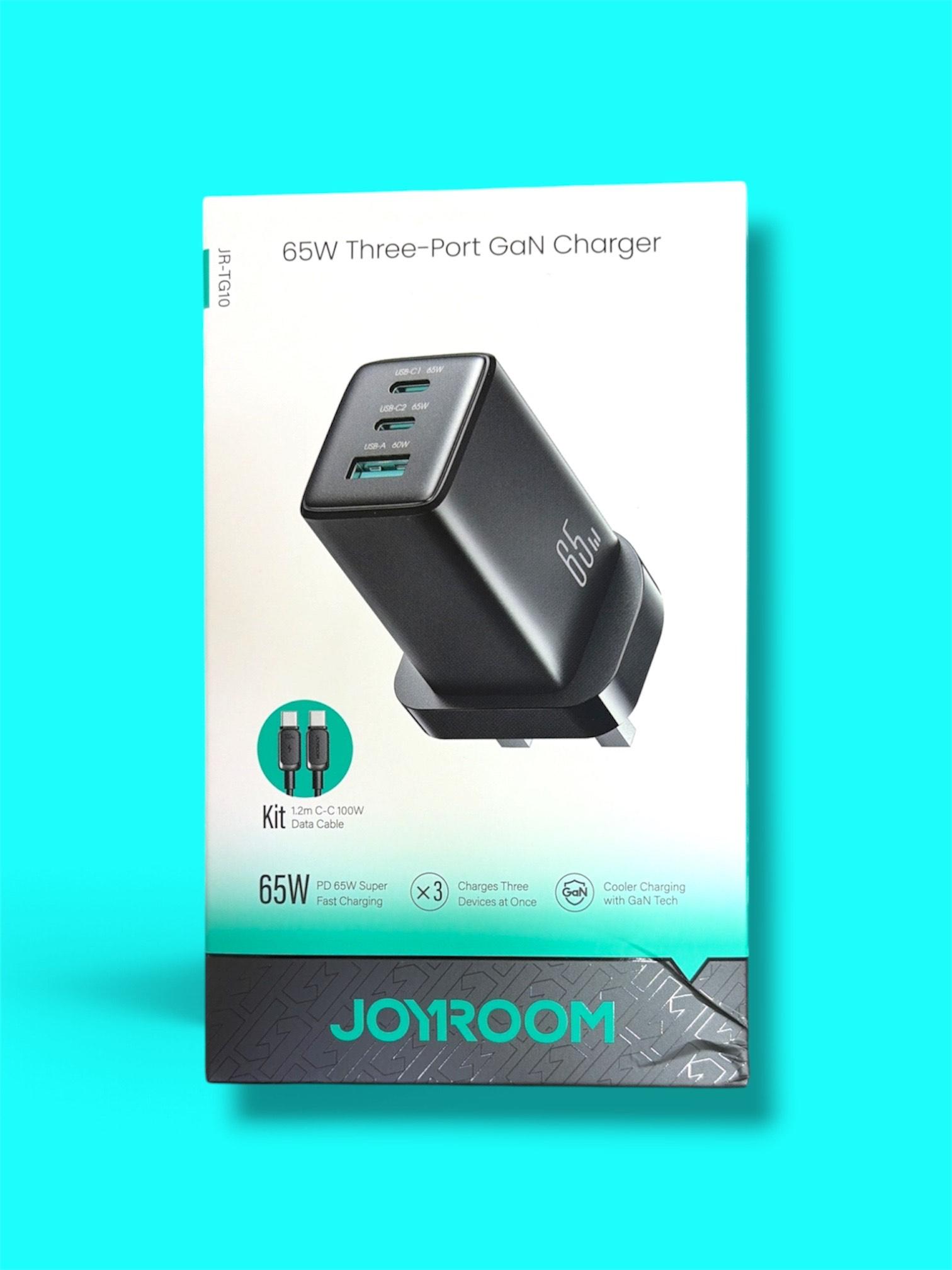 Joyroom JR-TG10 65W Three-Port GaN Charger Kit (with 1.2m C-to-C 100W Cable, UK Plug)